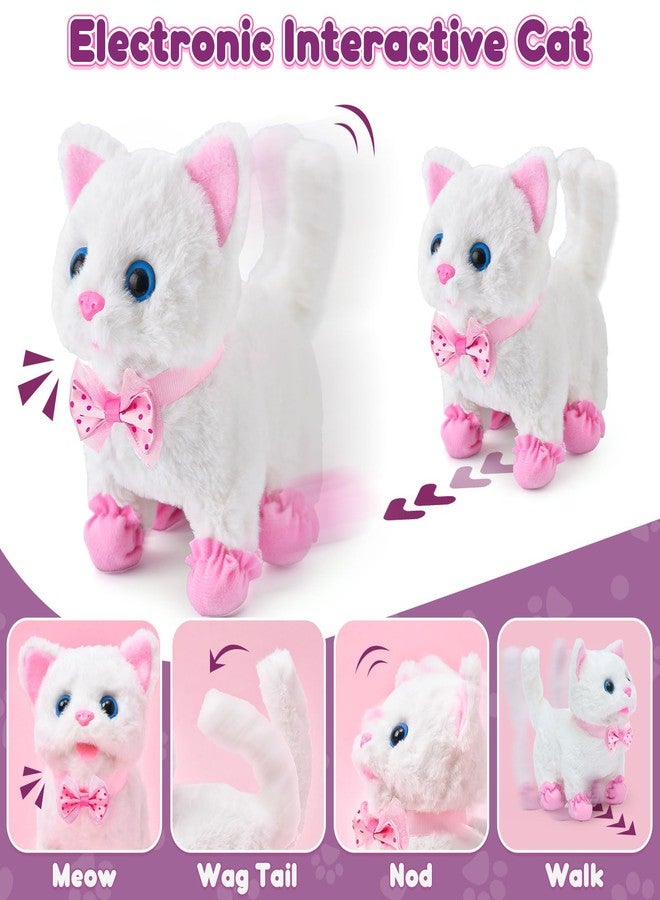G.C Cat Toys for Kids Girls, Electronic Interactive Stuffed Cat Walk Meow and Wag Tail with Stroller Pet Care Accessories Toys Pretend Play Birthday Gifts for Toddlers Girls 3 4 5 6 7 8 Year Old - Image 3